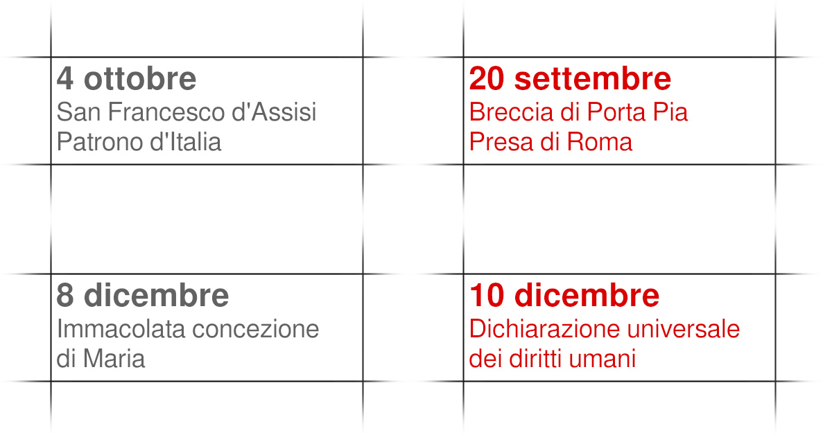Sostiutire le feste nazionali religiose con ricorrenze civili e universali